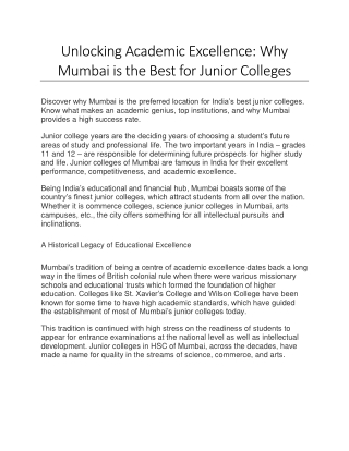 Unlocking Academic Excellence: Why Mumbai is the Best for Junior Colleges