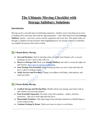 The Ultimate Moving Checklist with Storage Salisbury Solutions