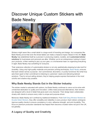 Discover Unique Custom Stickers with Bade Newby