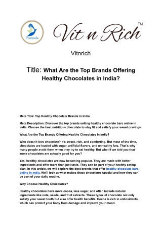 Top Healthy Chocolate Brands in India