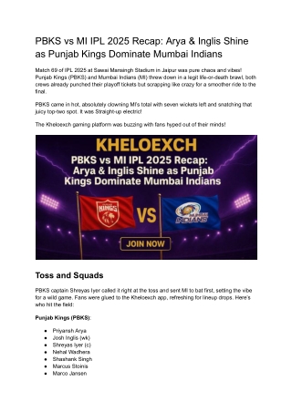 PBKS vs MI IPL 2025: Arya and Inglis Power Punjab Kings to Big Win