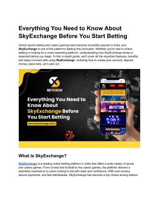 Everything You Need to Know About SkyExchange Before You Start Betting