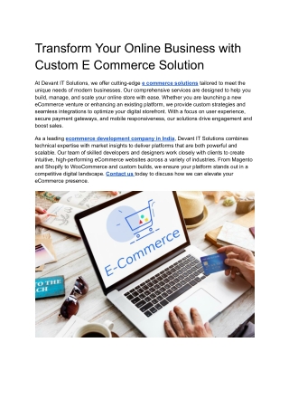 Transform Your Online Business with Custom E Commerce Solution