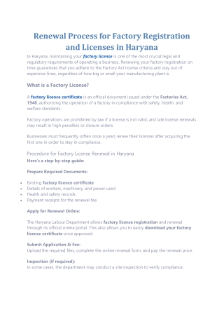 renewal process for factory registration