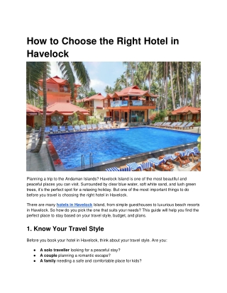 How to Choose the Right Hotel in Havelock