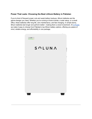Best Lithium Battery in Pakistan for Solar & Inverter _ C-Power