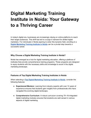 Digital Marketing Training Institute in Noida: Your Gateway to a Thriving Career