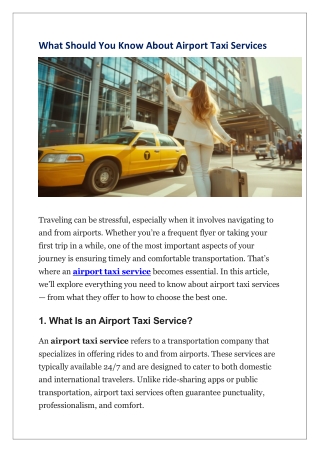 What Should You Know About Airport Taxi Services
