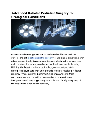 advanced robotic pediatric surgery for urological