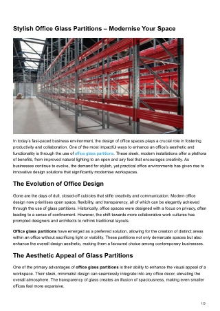 Stylish Office Glass Partitions – Modernise Your Space