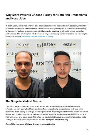 Why More Patients Choose Turkey for Both Hair Transplants and Nose Jobs
