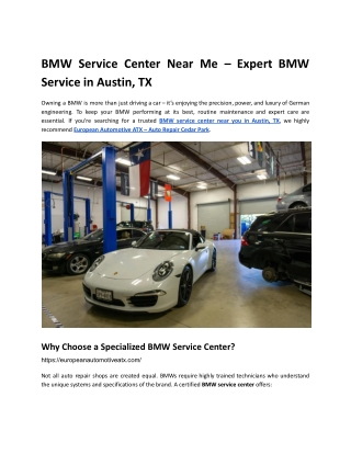 BMW Service Center Near Me – Expert BMW Service in Austin, TX