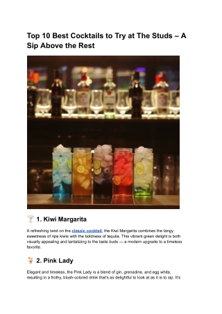Top 10 Best Cocktails to Try at The Studs May'25