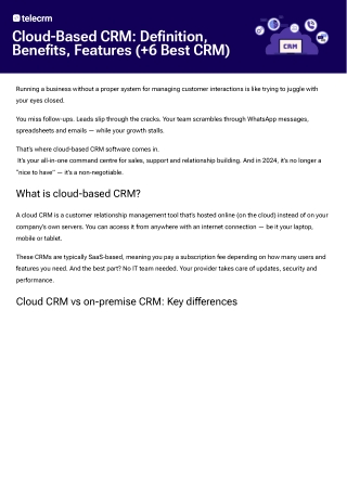 cloud based crm definition benefits features