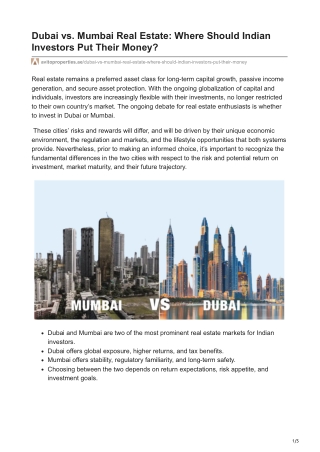 Dubai vs Mumbai Real Estate Where Should Indian Investors Put Their Money