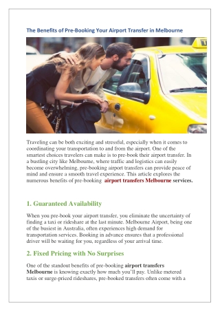 The Benefits of Pre-Booking Your Airport Transfer in Melbourne