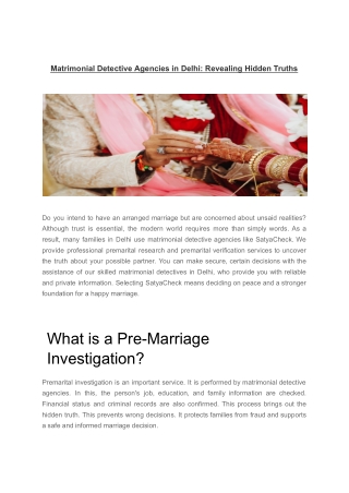Matrimonial Detective Agencies in Delhi - Revealing Hidden Truths