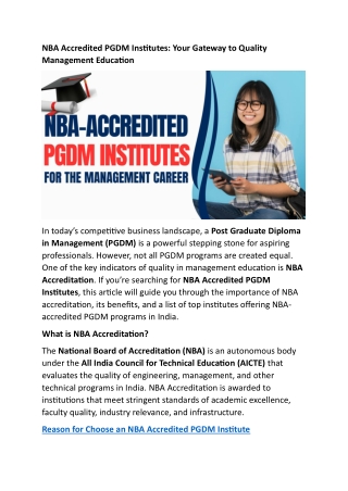 NBA Accredited PGDM Institutes