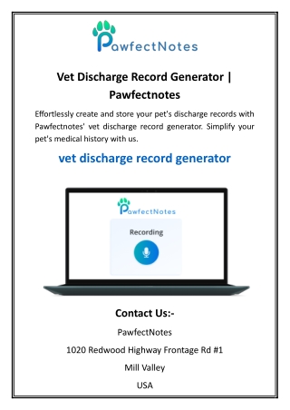 vet discharge record generator pawfectnotes
