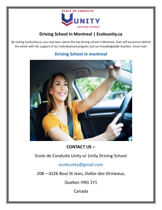 Driving School In Montreal  Ecoleunity.ca