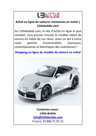 Achat en ligne de voitures miniatures en métal Littlebolide.com