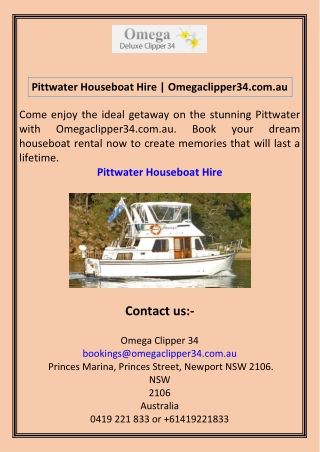 Pittwater Houseboat Hire Omegaclipper34.com.au