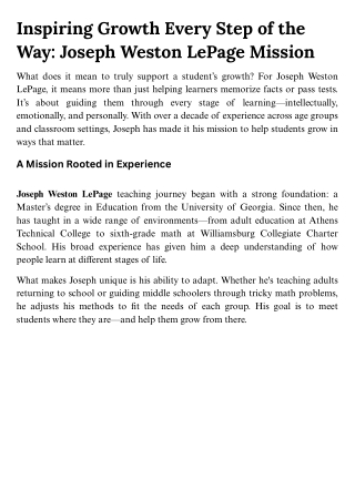 Joseph Weston LePage Encourages Lifelong Learning