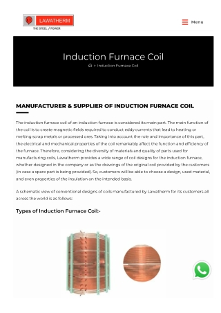 High-Performance Induction Furnace Coil in India by Lawatherm
