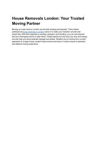 House Removals London_ Your Trusted Moving Partner