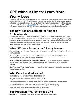 CPE without Limits Learn More Worry Less