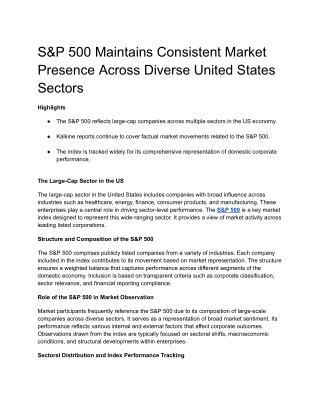 S&P 500 Maintains Consistent Market Presence Across Diverse United States Sectors