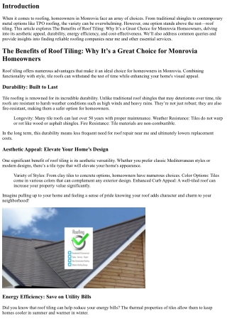 The Benefits of Roof Tiling: Why It’s a Great Choice for Monrovia Homeowners