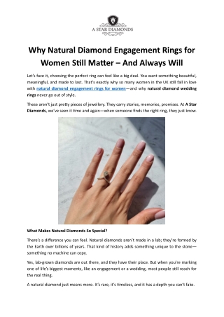 Why Natural Diamond Engagement Rings for Women Still Matter – And Always Will