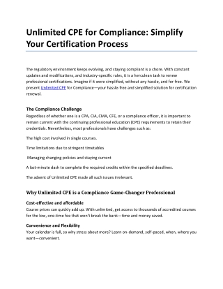 Unlimited CPE for Compliance