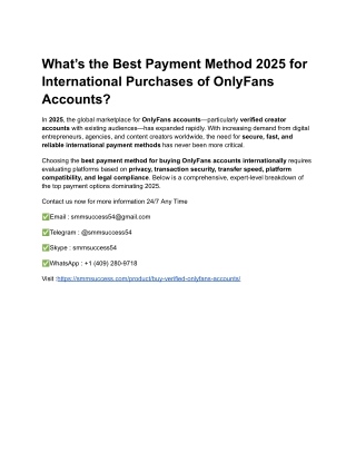 What’s the Best Payment Method 2025 for International Purchases of OnlyFans Accounts