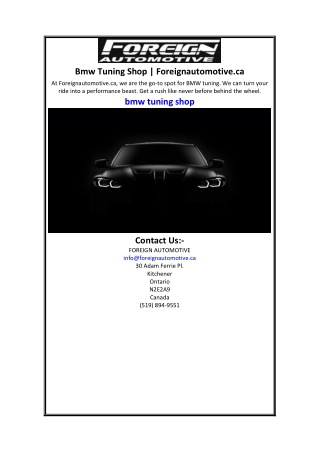 Bmw Tuning Shop  Foreignautomotive.ca.