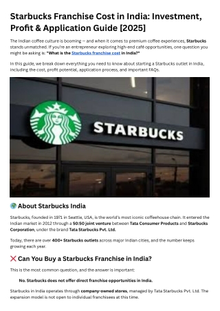 starbucks franchise cost in india investment