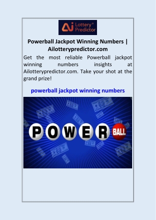Powerball Jackpot Winning Numbers | Ailotterypredictor.com