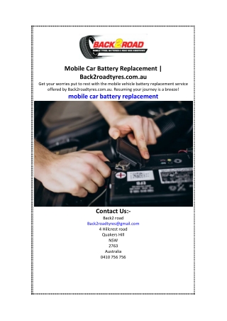Mobile Car Battery Replacement  Back2roadtyres.com.au.