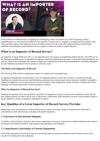 Key Characteristics to Seek in in a Top Customs Broker (IOR) Partner for Your Co