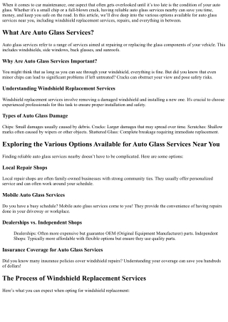 Exploring the Various Options Available for Auto Glass Services Near You