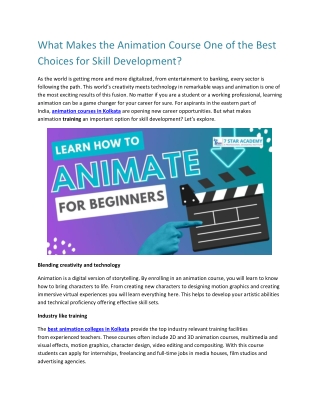 What Makes the Animation Course One of the Best Choices for Skill Development