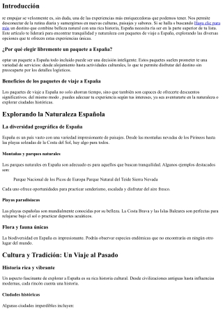 Disfruta paz y belleza natural con promociones turísticos  a España