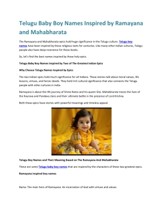 Telugu Baby Boy Names Inspired by Ramayana and Mahabharata