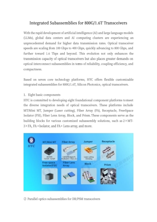 Integrated Subassemblies for 800G 1.6T Transceivers