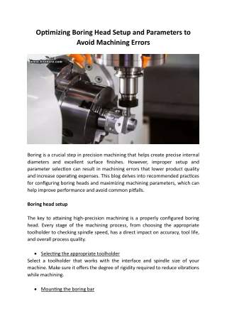 Optimizing Boring Head Setup And Parameters To Avoid Machining Errors