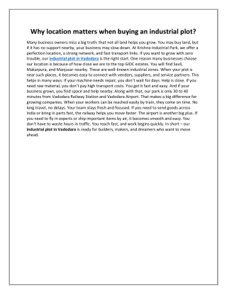 Why location matters when buying an industrial plot