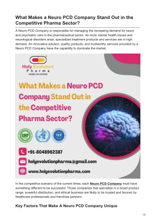 What Makes a Neuro PCD Company Stand Out in the Competitive Pharma Sector?