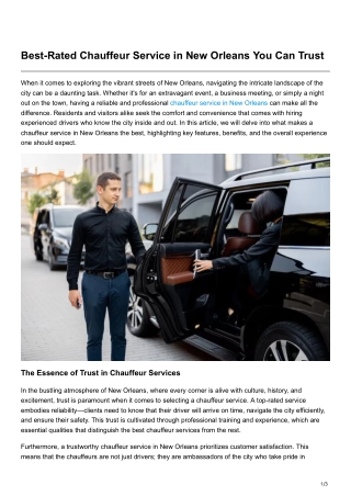 Best-Rated Chauffeur Service in New Orleans You Can Trust
