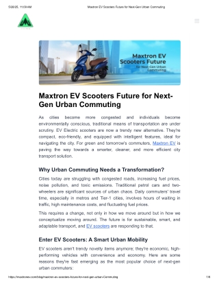 Maxtron EV Scooters Future for Next-Gen Urban Commuting